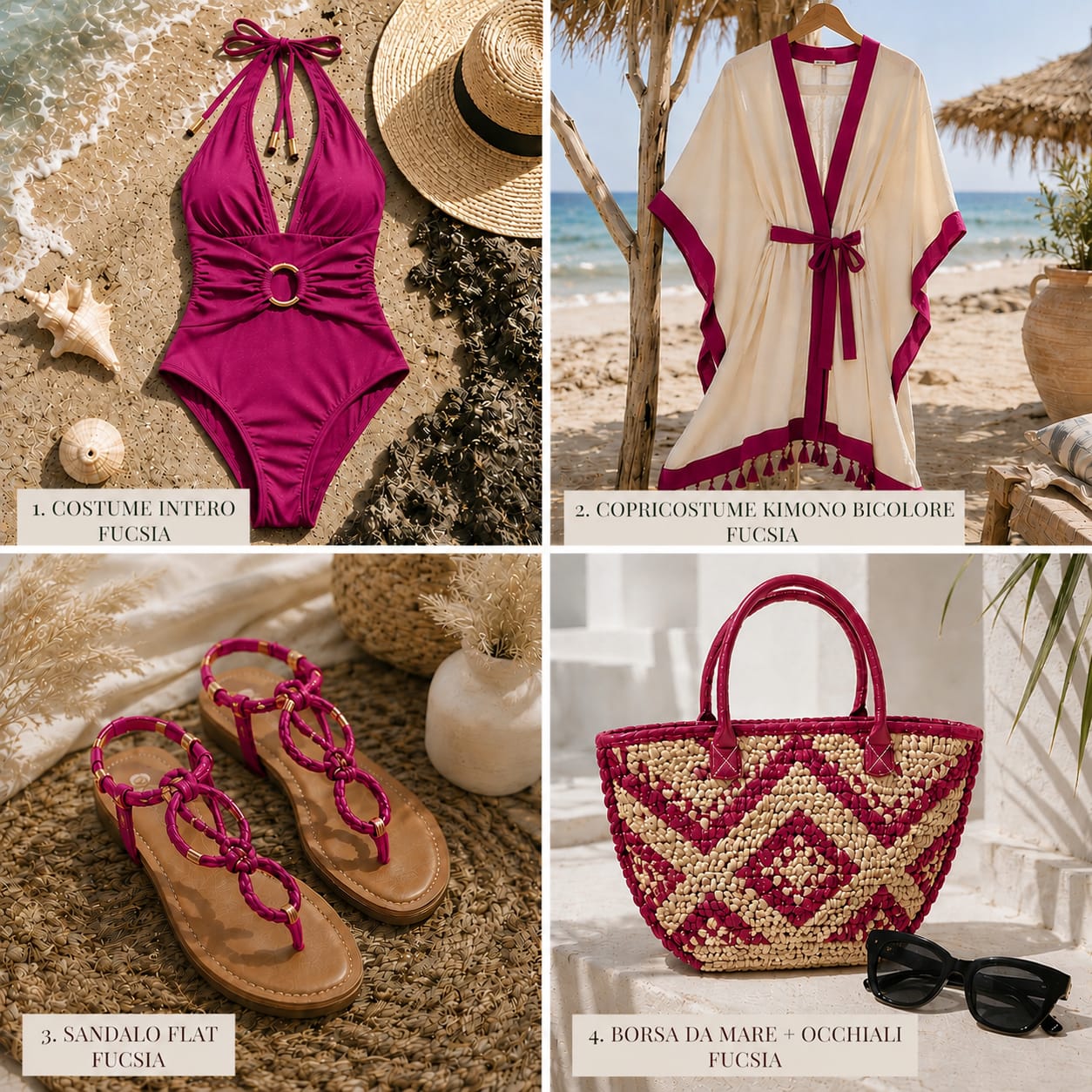 Set Mare Olbia 5 Pezzi Completo: Costume, Copricostume, Sandali Gioiello, Borsa e Occhiali da Sole