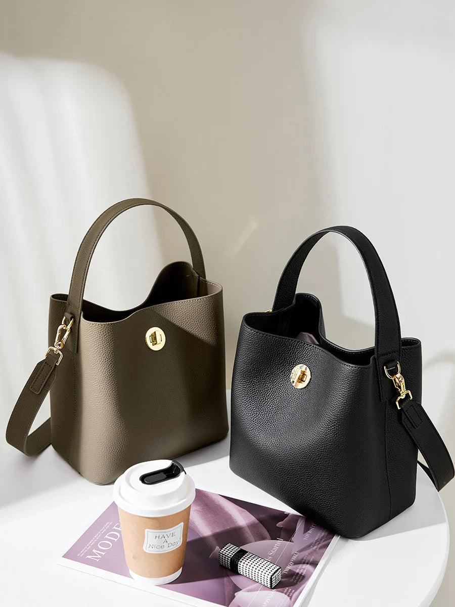 Borsa a tracolla a secchiello moda minimalista da donna