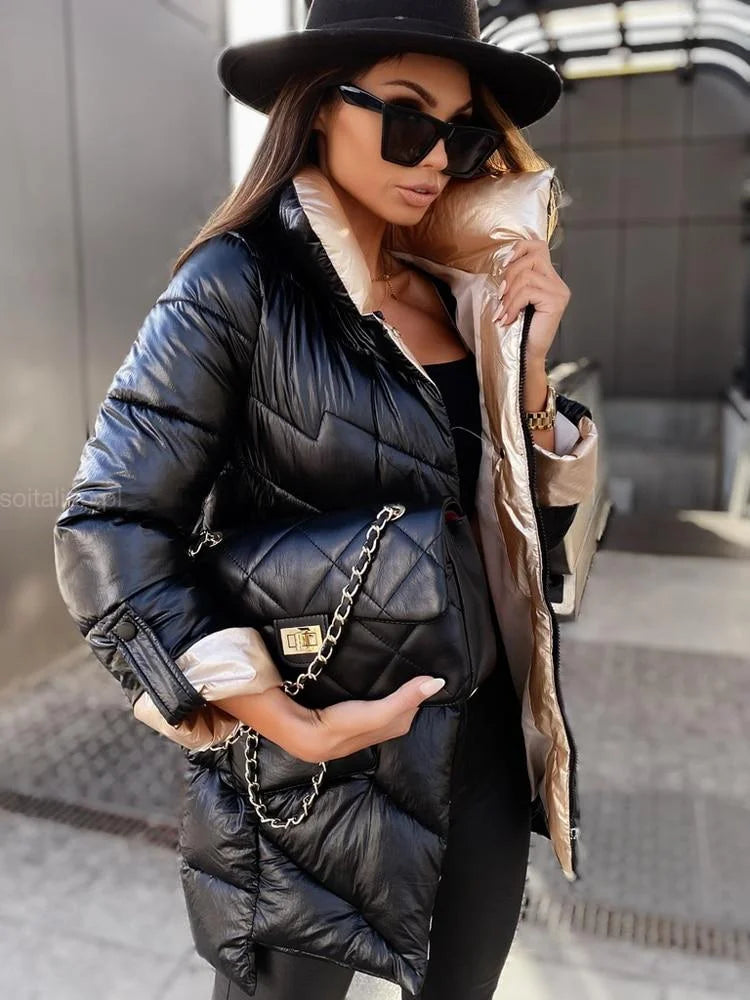 Piumino Donna Reversibile con Collo Alto 🇮🇹