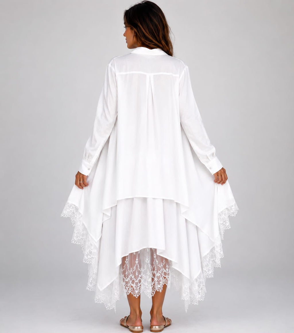 Coordinato Chic Due Pezzi  con Abito Smanicato e Camicia Oversize in Pizzo