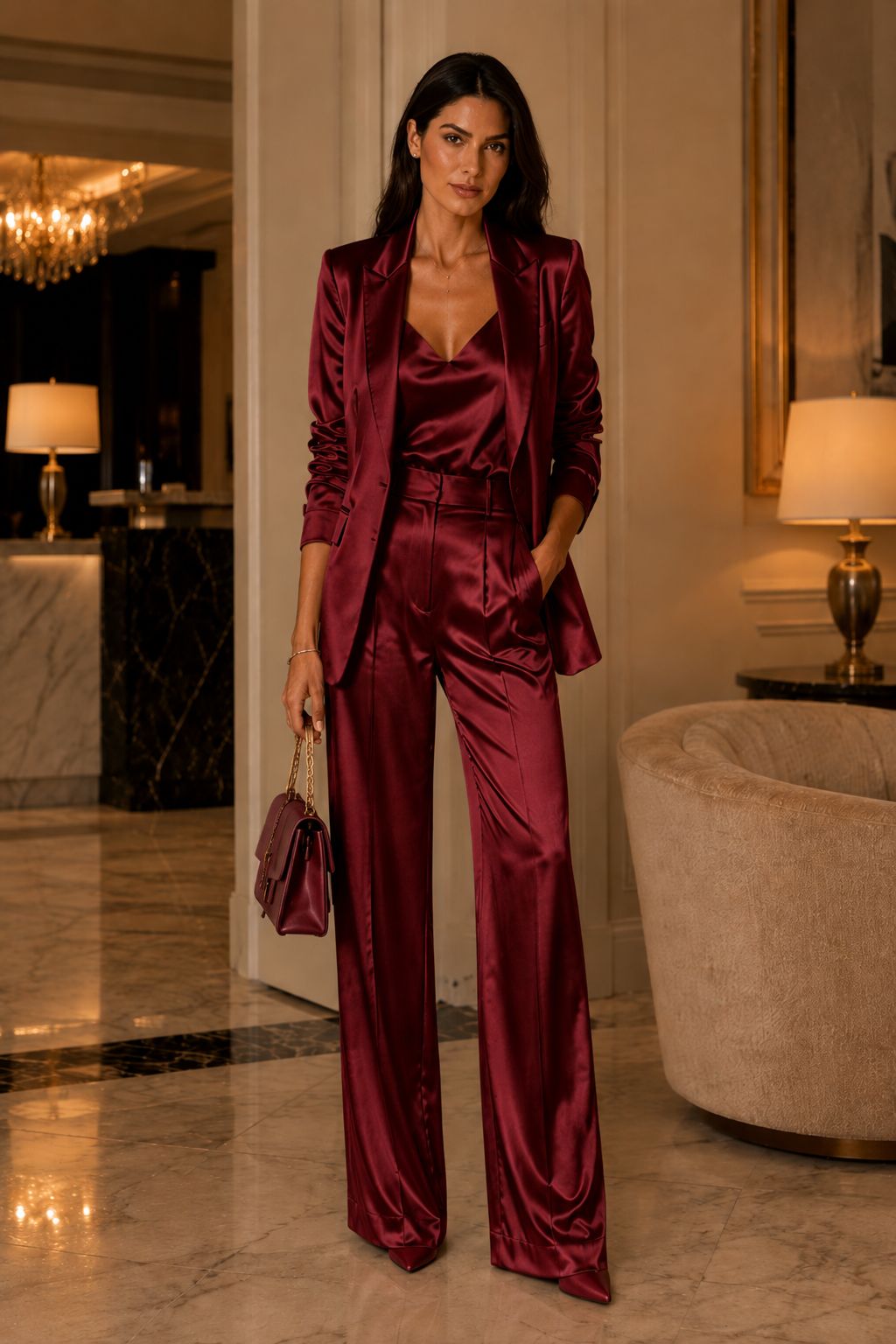 Tailleur in raso con canotta e borsa in omaggio made in italy nuova Collezione